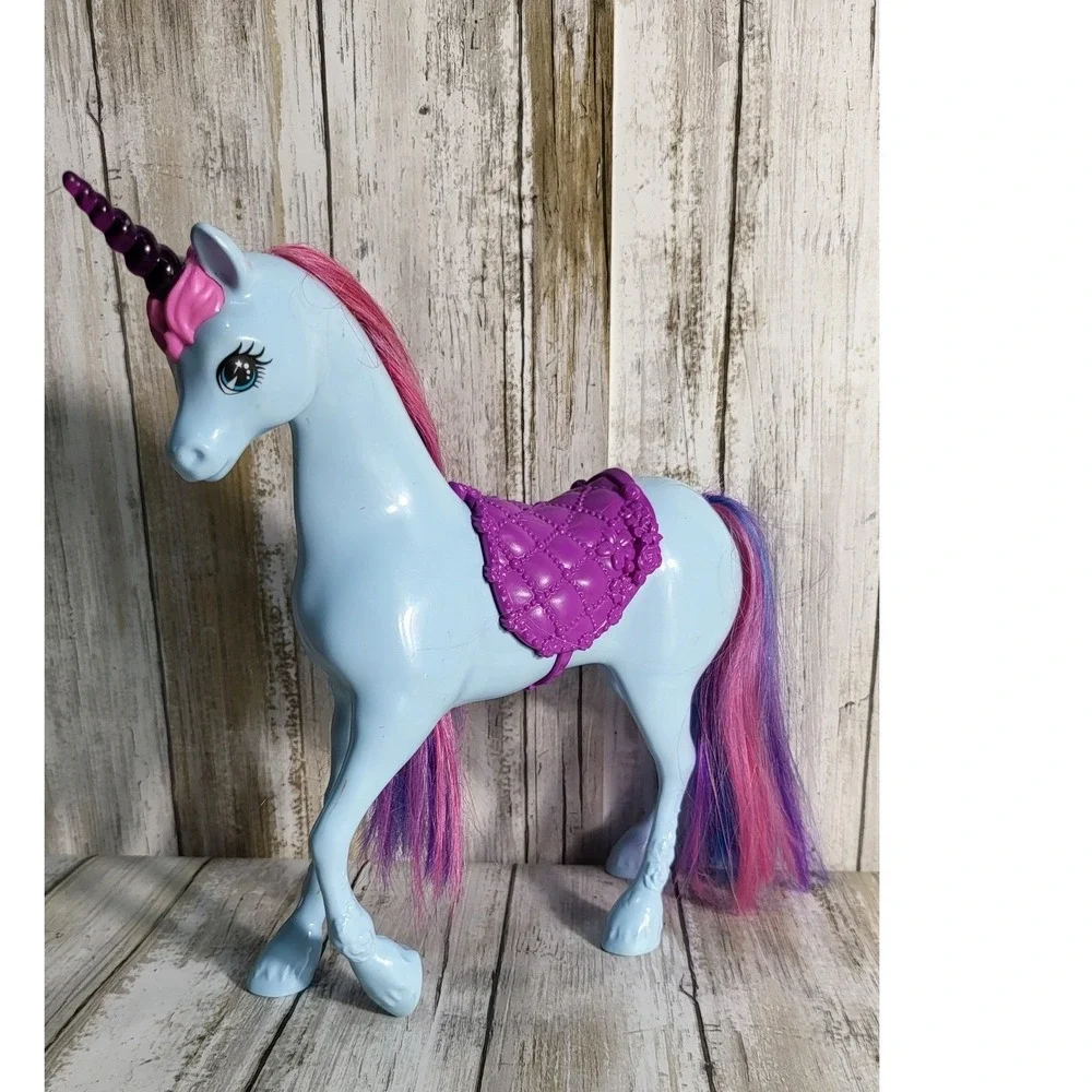 Mattel Barbie Dreamtopia Light Blue Unicorn Purple Saddle Rainbow Mane Figure